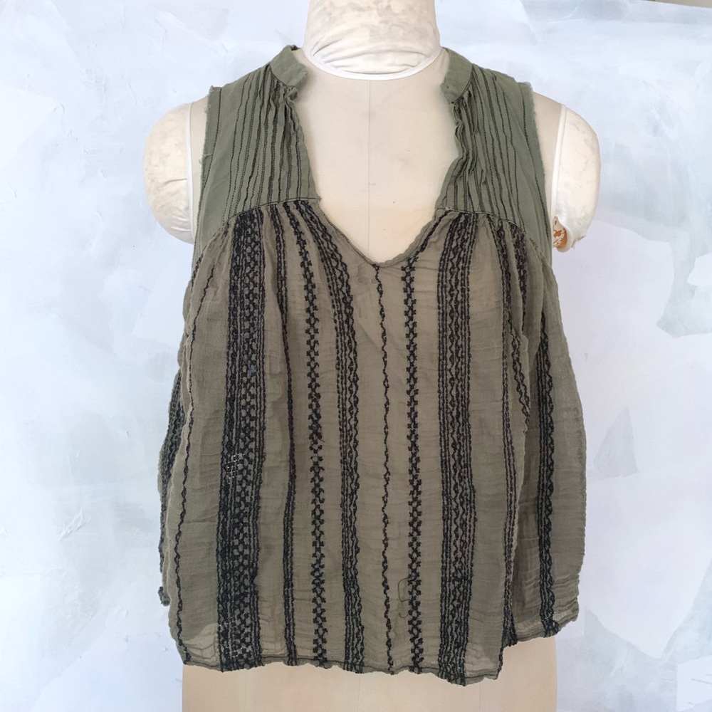 Free People embroidered sleeveless top olive